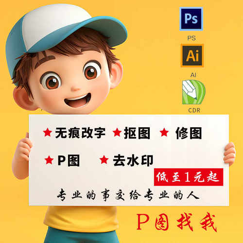 专业ps修图p图片处理文字数字修改PDF无痕去水印抠图做图批图接单