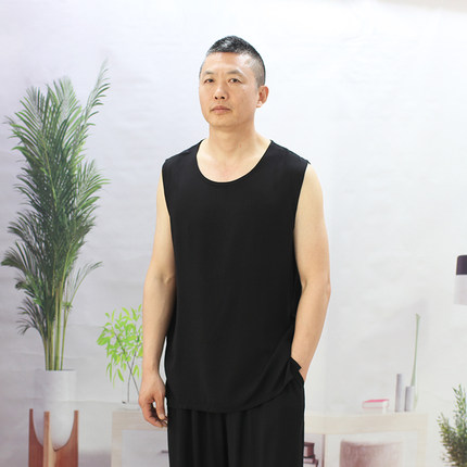 棉绸背心男夏季薄款宽松中老年人汗衫大码爸爸爷爷人造棉无袖上衣