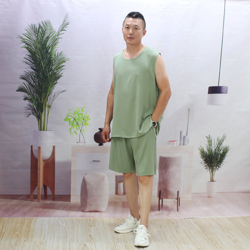 男士休闲纯棉绸背心短裤