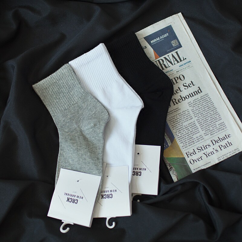 包邮 ins风韩国日系日系港风黑白纯色中筒袜子棉 男女情侣袜子