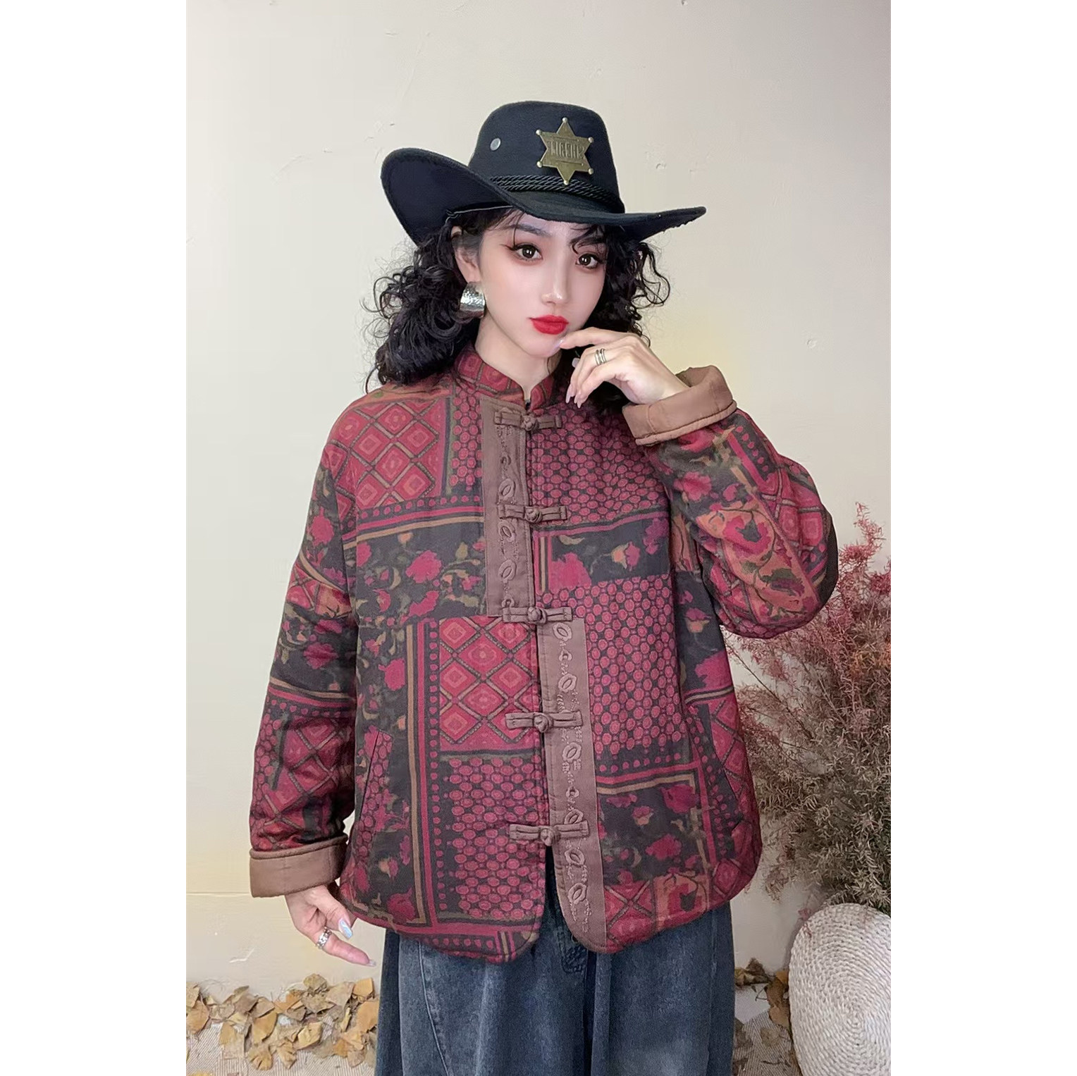 冬季新中式立领盘扣保暖棉服女