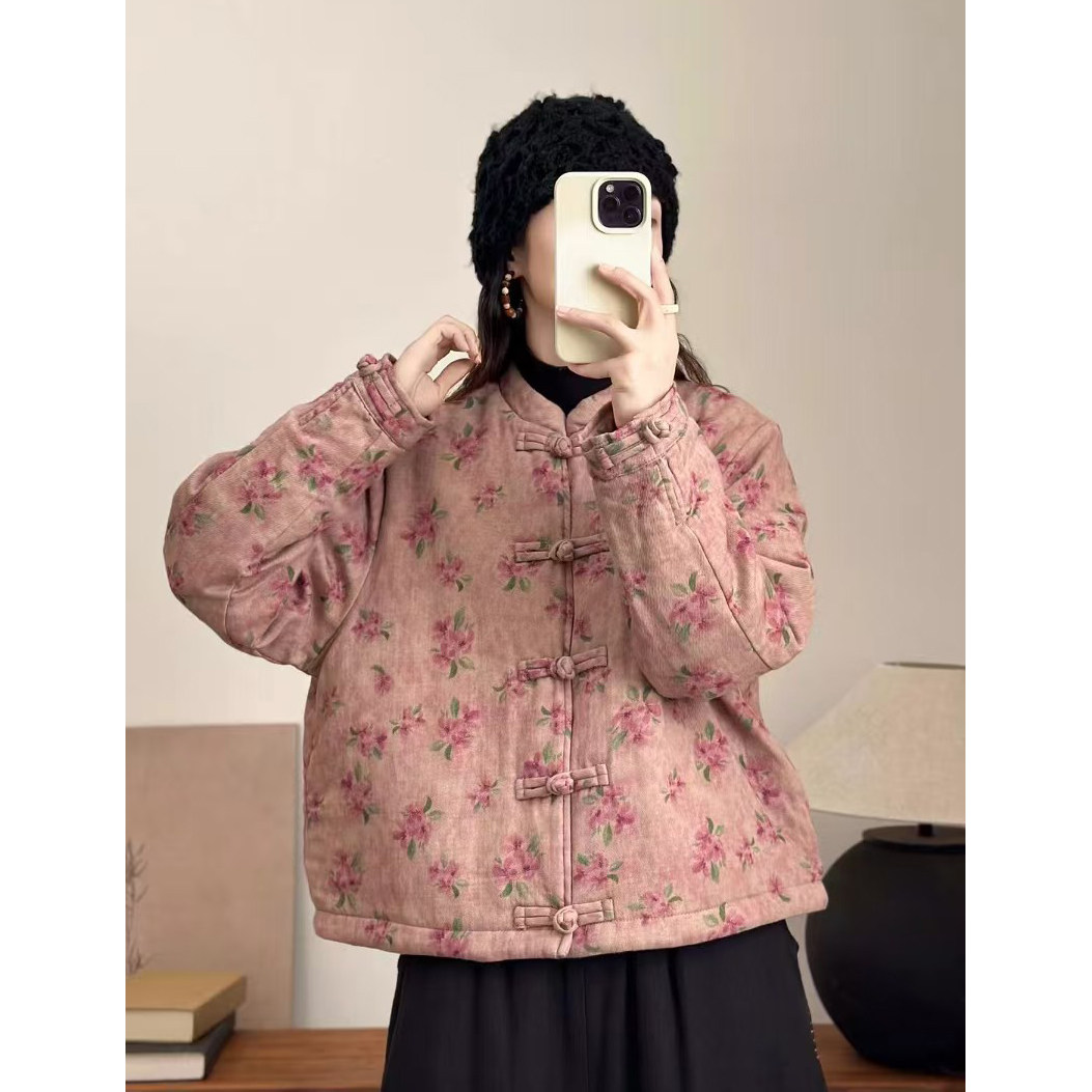 冬季新款新中式盘扣棉麻碎花棉袄女宽松显瘦保暖立领棉服短外套女,女装/女士精品,棉衣/棉服,淘宝优惠券,粉丝福利购,淘宝优惠卷