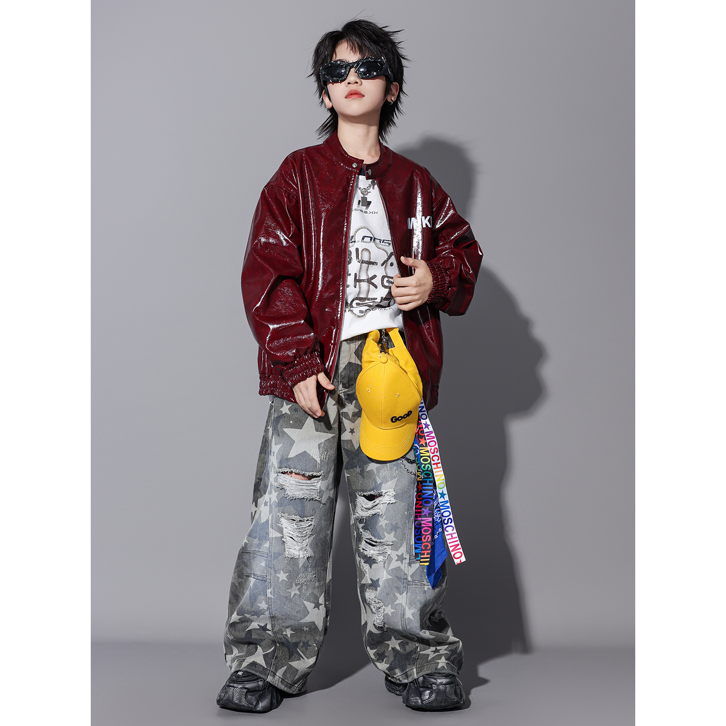 男童嘻哈街舞机车夹克演出套装