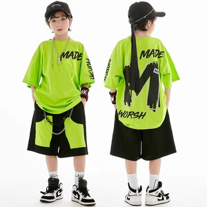 儿童街舞潮服hiphop宽松演出服短袖嘻哈潮酷男童套装少儿服装