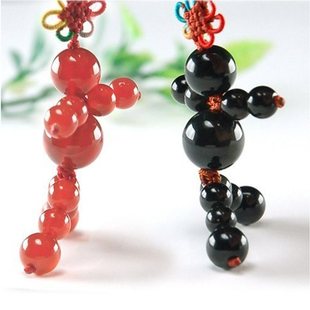 天然水晶情侣手机链包链红玛瑙挂件天然黑耀石钥匙链钥匙扣