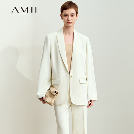 Amii高级感休闲西装套装女春秋2024新款宽松西装外套休闲裤两件套