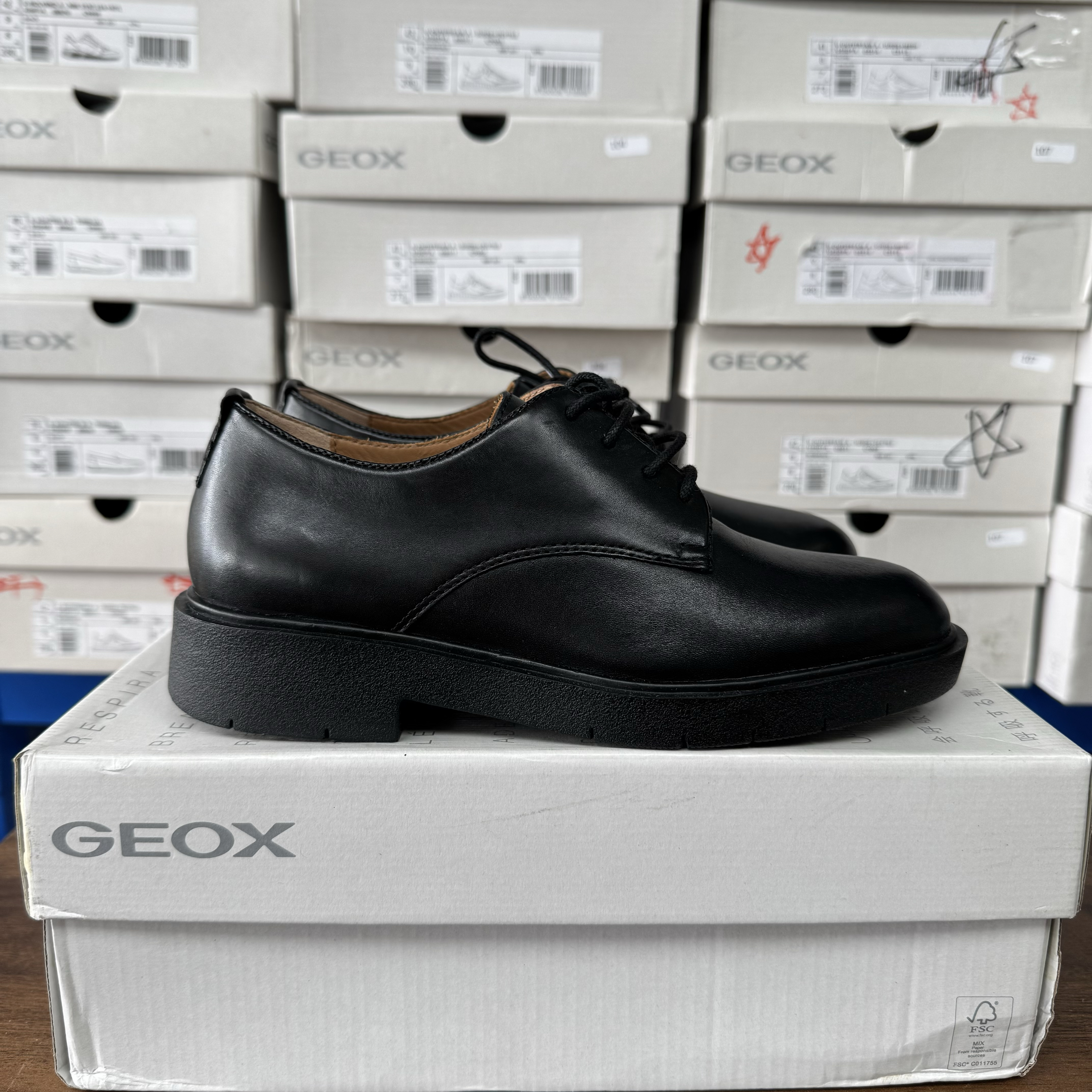 35/36码 GEOX女士低帮浅口蓝气球底牛皮革鞋D16QRA C9999