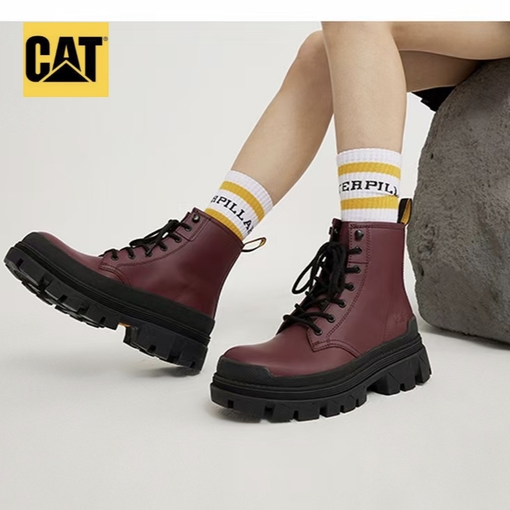 CAT卡特撤柜秋冬女款户外牛皮防滑耐磨透气工装马丁靴P110896微瑕