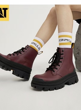 CAT卡特撤柜秋冬女款户外牛皮防滑耐磨透气工装马丁靴P110896微瑕