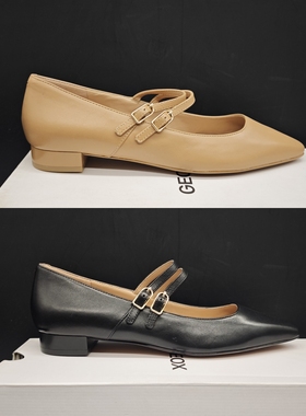 GEOX健乐士女鞋低跟尖头复古风搭扣羊皮单鞋D55YUC C9999/C5000