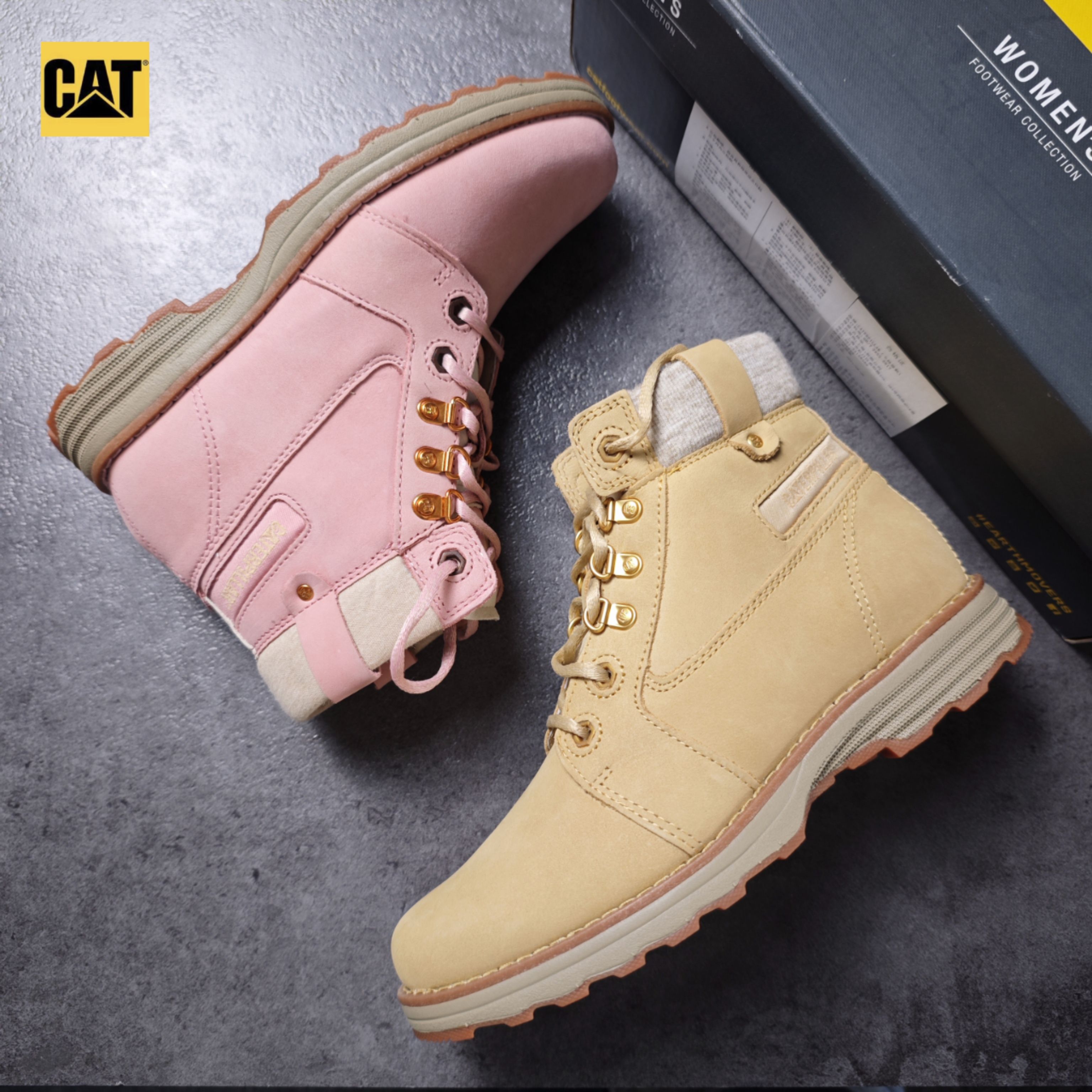 CAT卡特冬季女士休闲防滑工装靴经典款大黄靴p311716 p311717微瑕