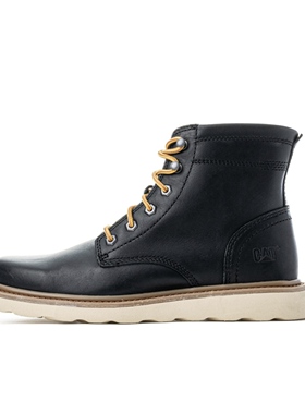 42/44码 CAT卡特黑色系带男士工装靴撤柜头层牛皮P721957微瑕