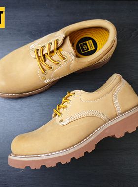 CAT牛皮革复古英伦百搭休闲鞋男款黄色牛皮低帮工装鞋P721418微瑕