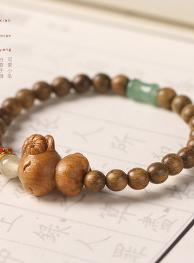 呆萌可爱  治愈卡通小绵羊木质念珠单圈手链 男女情侣款文玩檀木