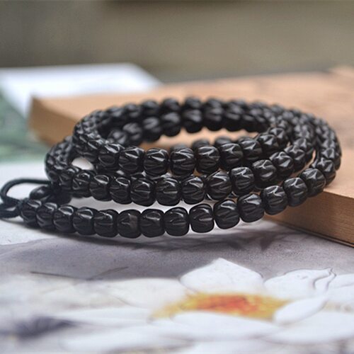 6mm精品黑金椰蒂雕刻柏香籽/百香籽108颗手串手链佛珠念珠菩提子