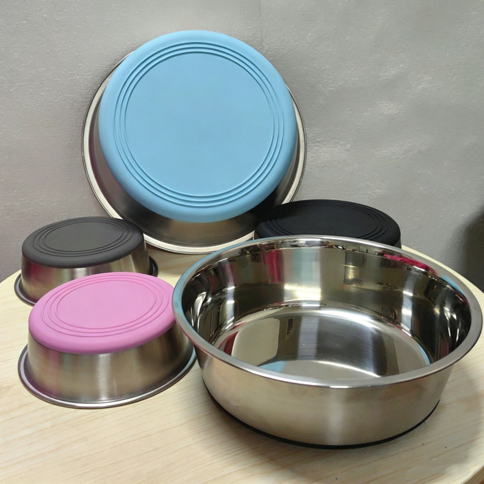 不锈钢猫狗碗硅胶底防滑静音加厚中号大号宠物食碗猫狗狗饭碗食盆