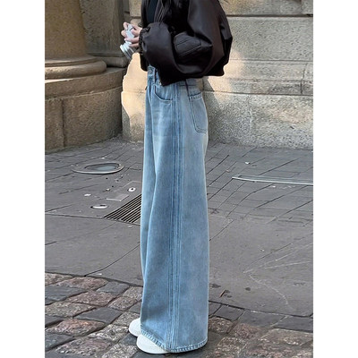 浅蓝色阔腿牛仔裤女大码