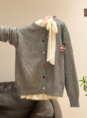 韩系氛围感穿搭针织开衫加厚毛衣女秋冬季内搭蕾丝长袖上衣两件套