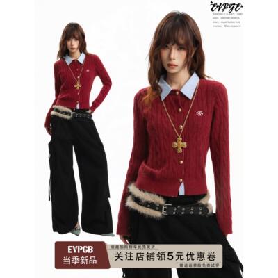 新年红色麻花polo领假两