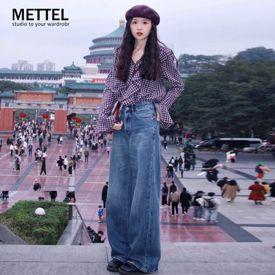 美式复古阔腿牛仔裤女202