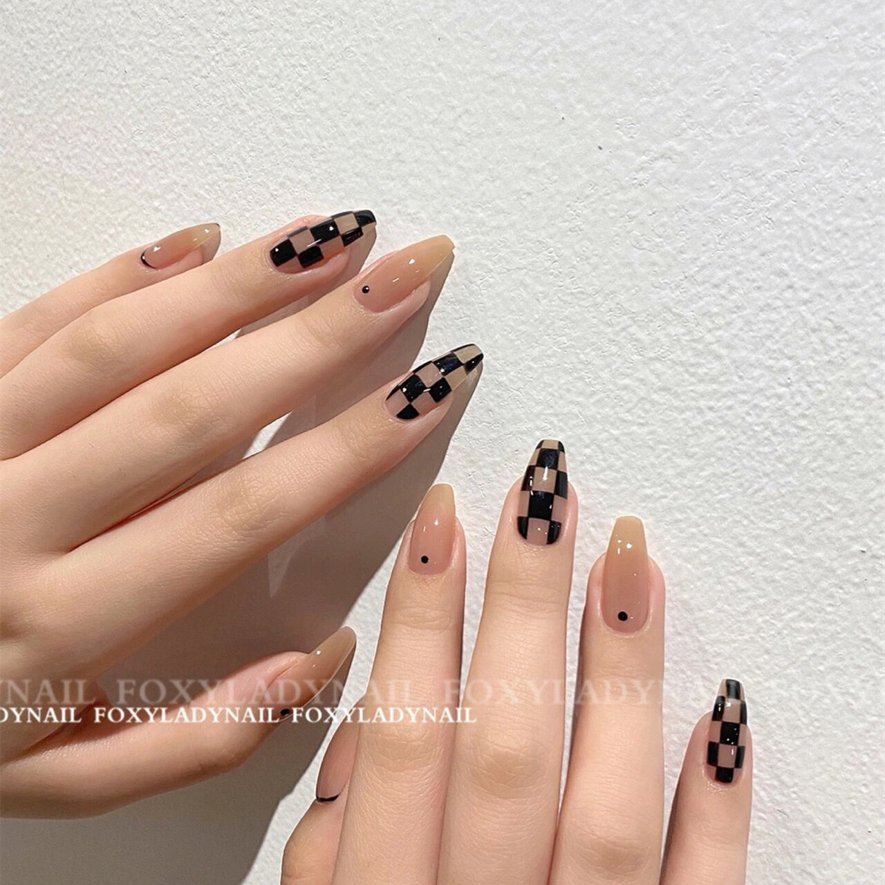 网红新款棋盘格纹美甲贴纸简约黑白线条方格指甲装饰品贴花小图案