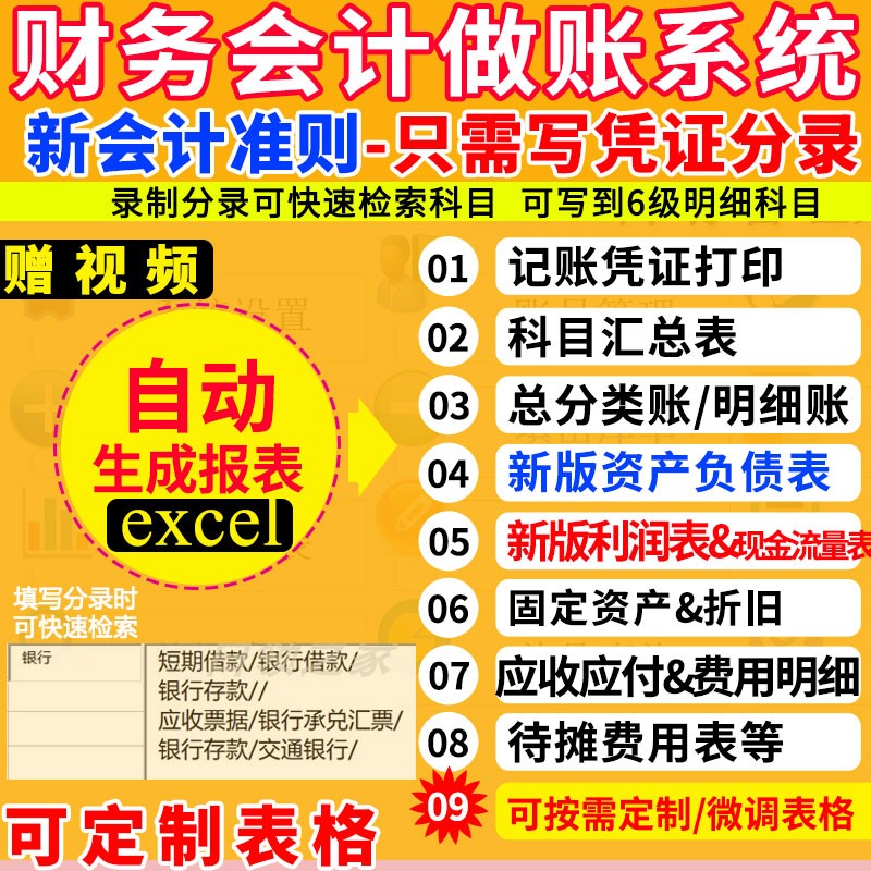 excel会计财务做账表格软件记账凭证自动生成报表资产负债现金流图片