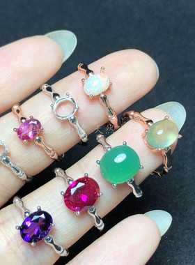 s925纯银戒指空托镶钳竹节