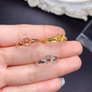 7mm戒指空托 s925纯银 简单 未镶嵌爪镶空托 饰品 时尚 椭圆形5