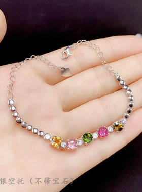 s925纯银正圆形手链克拉莫桑钻