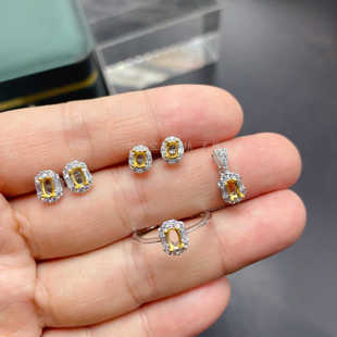 s925纯银戒指 吊坠 耳钉套装空托女双色未镶嵌椭圆3*4 3*5mmT形钻