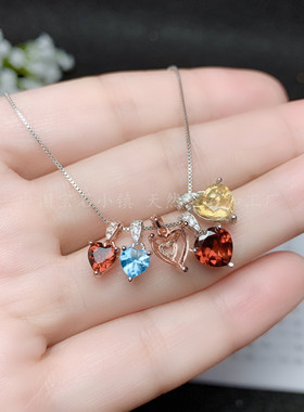 s925心形晶石彩宝简单吊坠空托