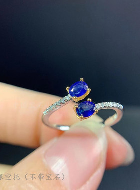 s925纯银戒指空托椭圆ins蓝宝石