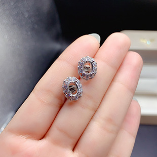 s925纯银耳钉空托 椭圆形5*7mm精工 厚重银版 镀黄金 耳饰品 气质