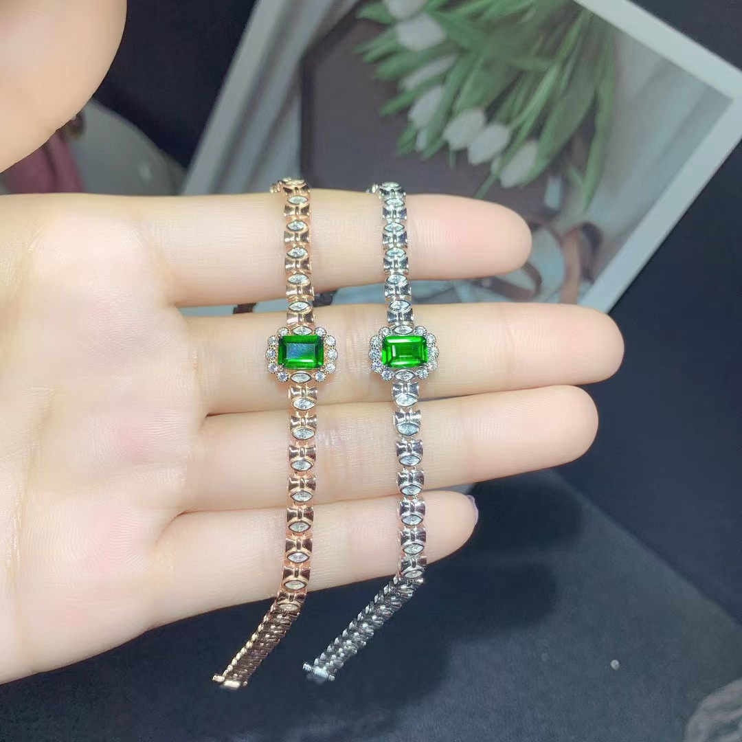 s925纯银手链空托 枕长方形5*7mm精工 厚重女款粗链条 时尚 气质