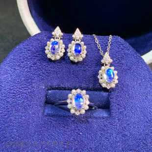 s925纯银戒指吊坠耳钉套装空托 椭圆4*6mm贝珠款 气质爪镶ins小众