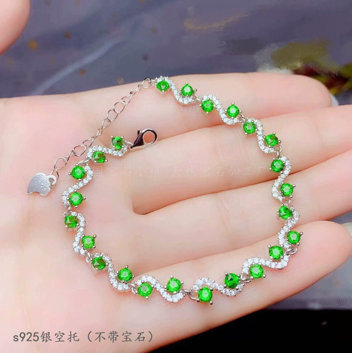 s925纯银 圆形3*3mm手链空托 镶钳蛋面 晶石 简单4爪多粒全镶口