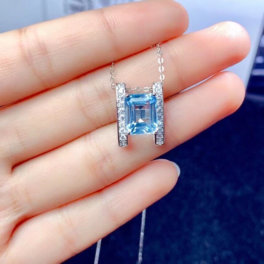 s925纯银吊坠空托  长方形8*10mm 轻奢 简约项坠空托 彩宝托 精致