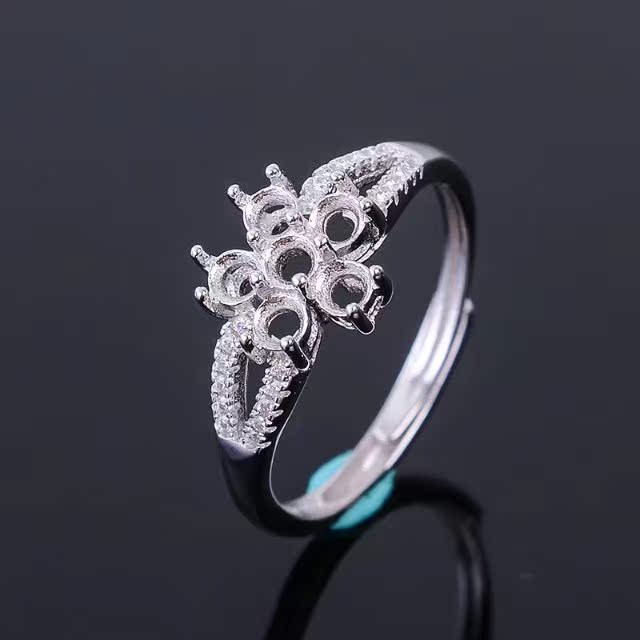 轻奢纯银翡翠蛋面月光石戒指空托