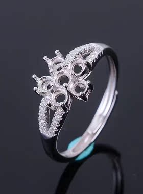 轻奢纯银翡翠蛋面月光石戒指空托