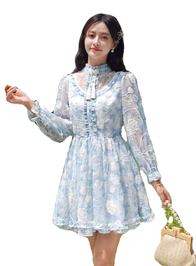 雪纺国风复古长袖连衣裙女