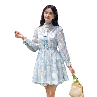 雪纺国风复古长袖连衣裙女