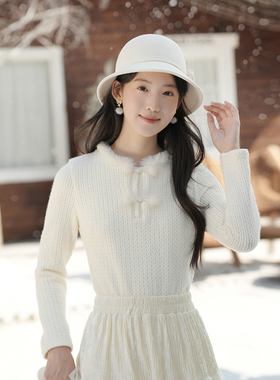 ATAR洋气春冬装新款水貂毛球拼接圆领毛衣 修身显瘦针织打底衫