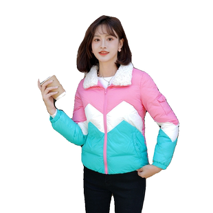 ATAR撞色羽绒服冬装新款小个子时尚毛领羽绒夹克上衣保暖短款外套