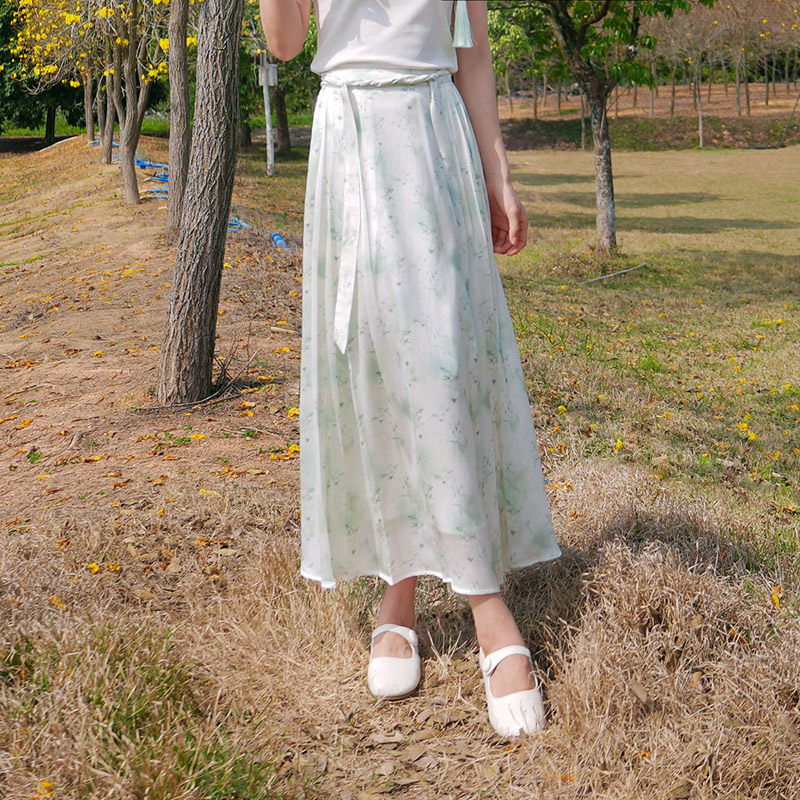 ATAR新中式轻国风马面裙汉服半身裙仿真丝印花雪纺长裙日常可穿