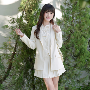 ATAR新版收腰西服外套高级拼接仿真丝西装上衣气质职场减龄正装