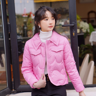 ATAR法式甜美女孩冬季新品轻薄翻领羽绒服 波纹修身保暖短款外套
