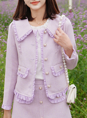 ATAR小香风外套 春秋装法式小众单排扣甜美气质白领上衣夹克风衣