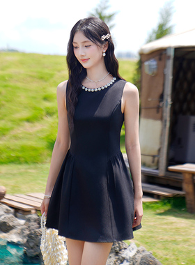 ATAR夏季新品镶钻圆领无袖连衣裙子 名媛淑女修身显瘦背心裙礼服