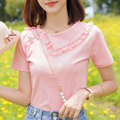 T恤女2025年夏季 ATAR清货 复古小众短袖 改良翻领不规则甜美上衣潮