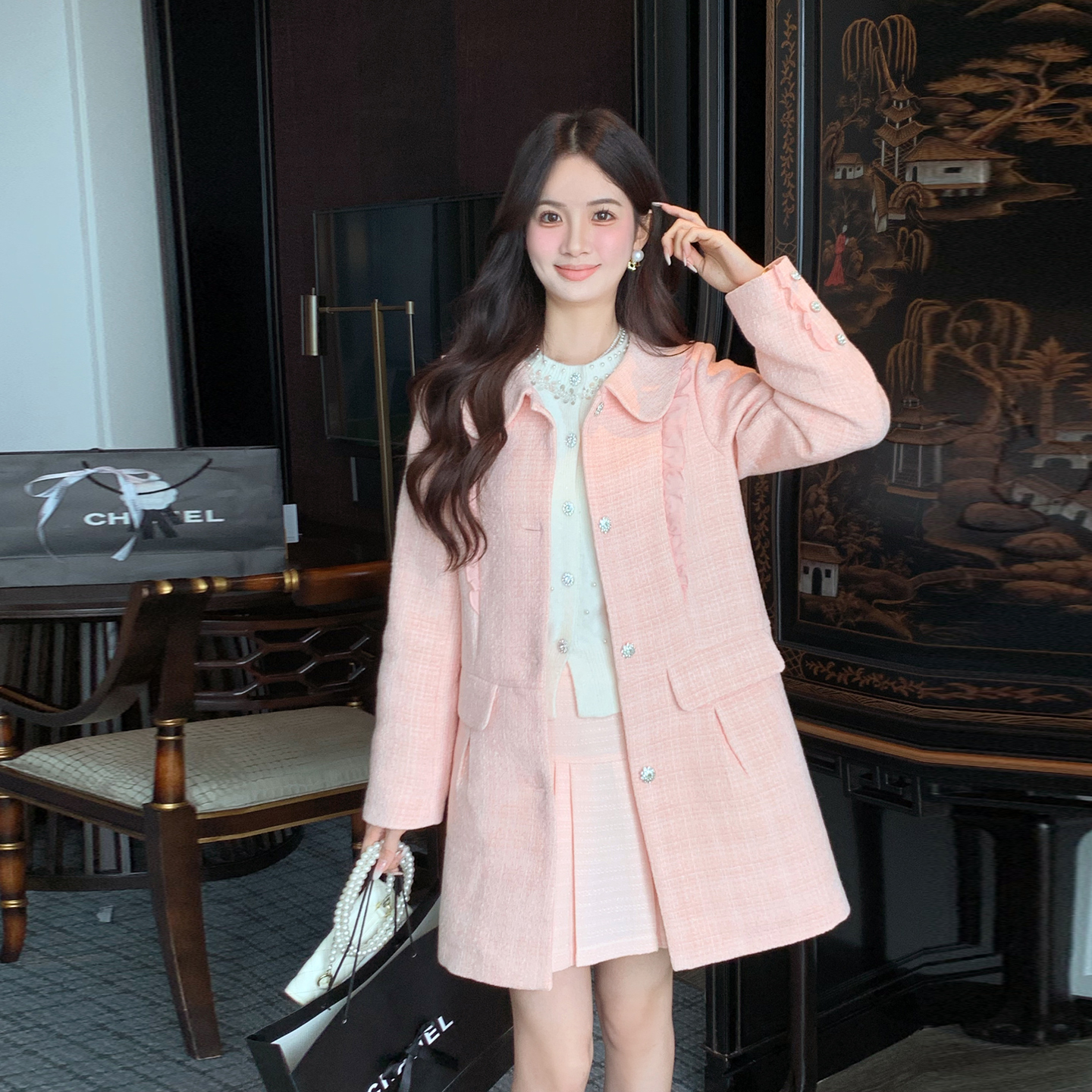 ATAR甜美气质中长小香风外套